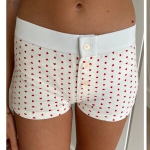 Women's White Heart Print Boxer Shorts Set